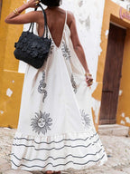 Sling Printed Holiday Loose Plus Size Long A-Line Dress with V-Neck - Perfect for Festive Occasions