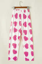 Women's Pink Ruffled Tank Top & Heart Print Pants Lounge Set - Comfortable & Stylish