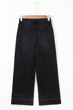 Black Raw Hem Straight Leg Loose High Waist Jeans