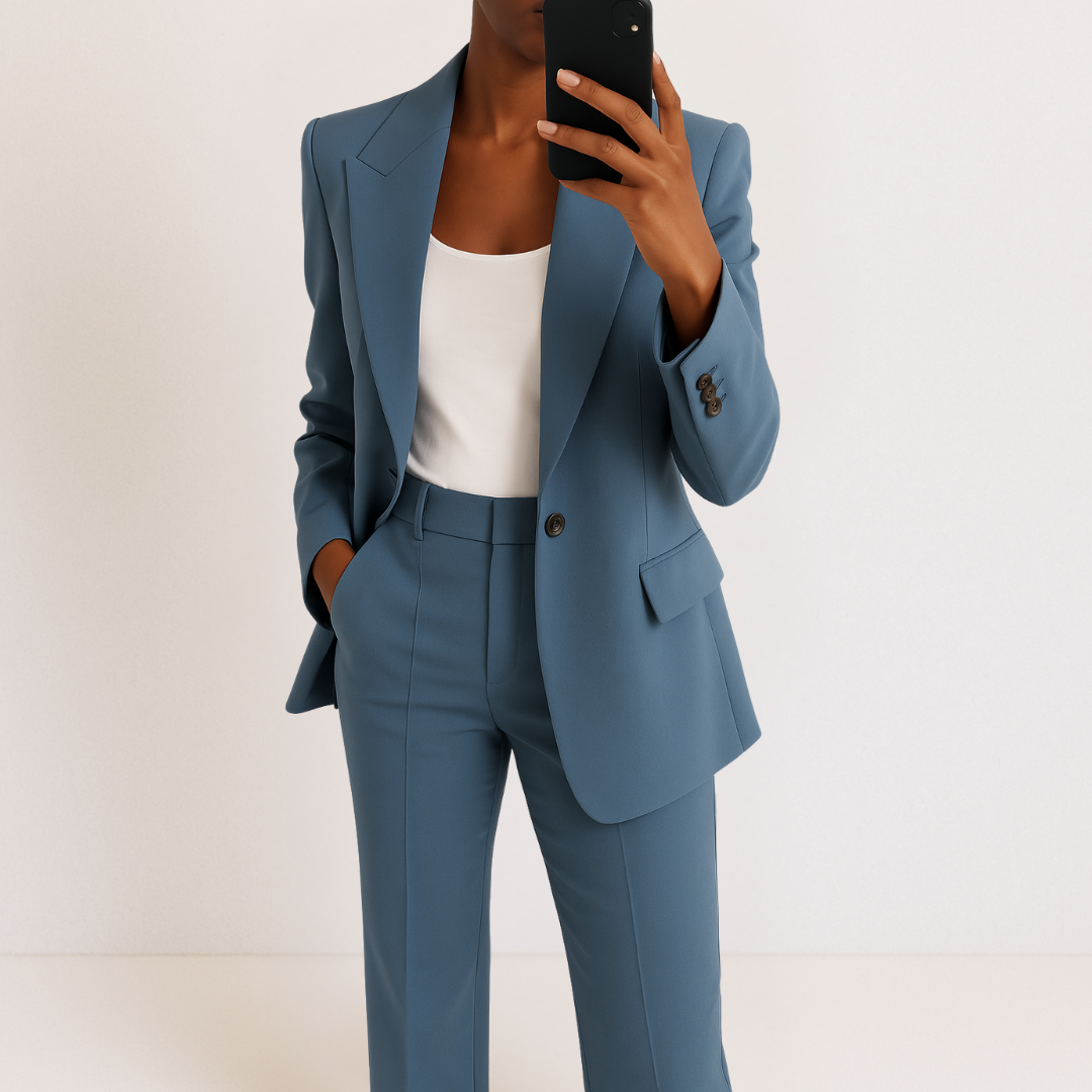 Elegant & Modern Two-Piece Suit: Premium Polyester Stretch Blazer & Trousers for Versatile Occasions