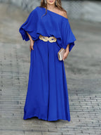 Elegant Off-Shoulder Lantern Sleeve Top and Pants Set - Comfortable Cotton