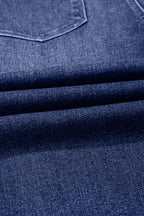 Real Teal Folded Cuffs Distressed Straight High Waist Jeans