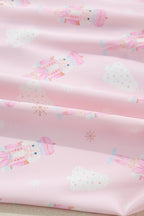 Festive Pink Nutcracker Long Sleeve Pajama Set with Bow Tie Detail