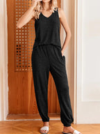 Ribbed Knit V-Neck Tank and Pants Lounge Set