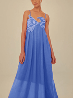 Red Fish Embroidered Maxi Dress - Playful Elegance for Vacation & Parties