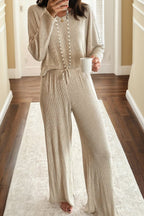 Jet Stream 3D Ribbed V Neck Pullover Drawstring Pants 2 Piece Lounge Set