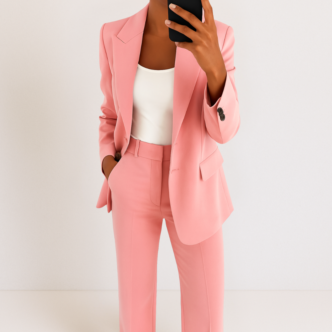 Elegant & Modern Two-Piece Suit: Premium Polyester Stretch Blazer & Trousers for Versatile Occasions