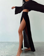 Stylish Slit Cotton and Linen Casual Two-Piece Set for Women - Perfect for Spring, Autumn, and Summer