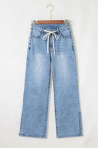 Myosotis Slit Leg High Rise Drawstring Casual Jeans
