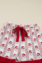 Festive White Santa & Stripes Ruffle Pajama Set for Cozy Holiday Nights