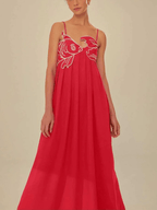 Red Fish Embroidered Maxi Dress - Playful Elegance for Vacation & Parties