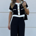 Chic Casual Short Top & Straight-Leg Pants Two-Piece Set for Daily Wear and Outings