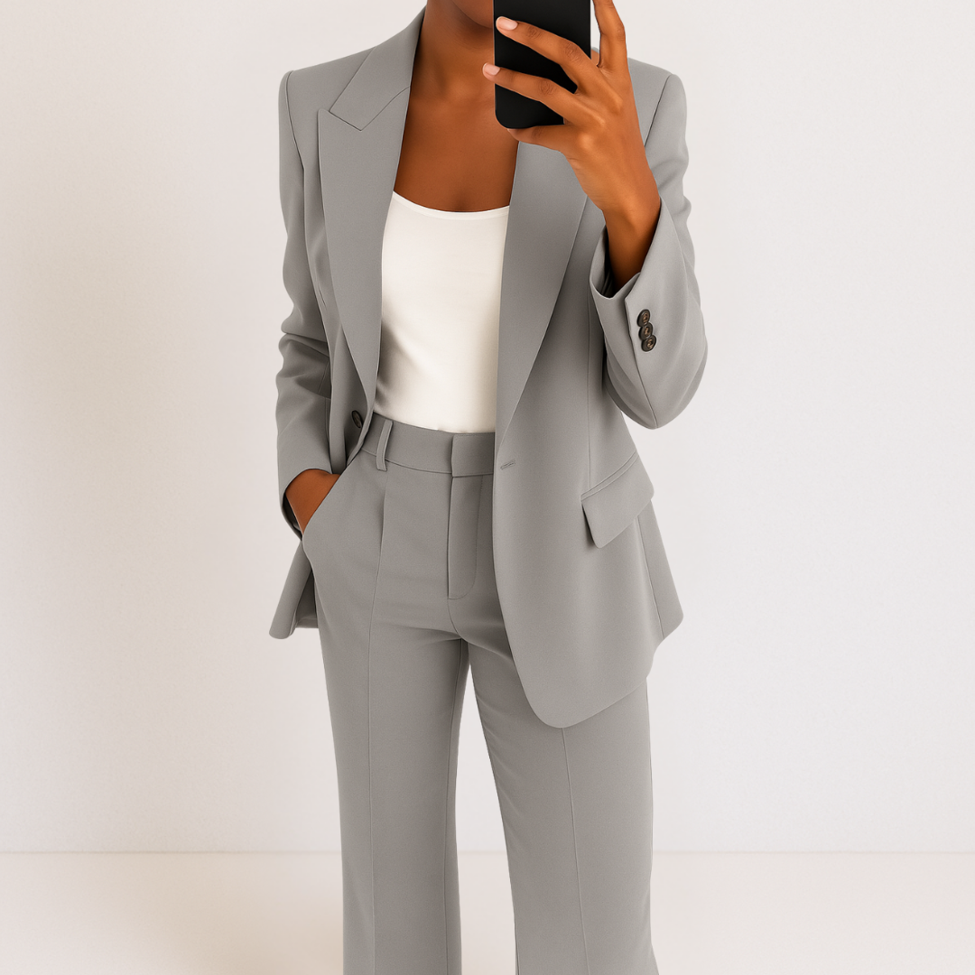 Elegant & Modern Two-Piece Suit: Premium Polyester Stretch Blazer & Trousers for Versatile Occasions