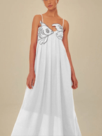 Red Fish Embroidered Maxi Dress - Playful Elegance for Vacation & Parties