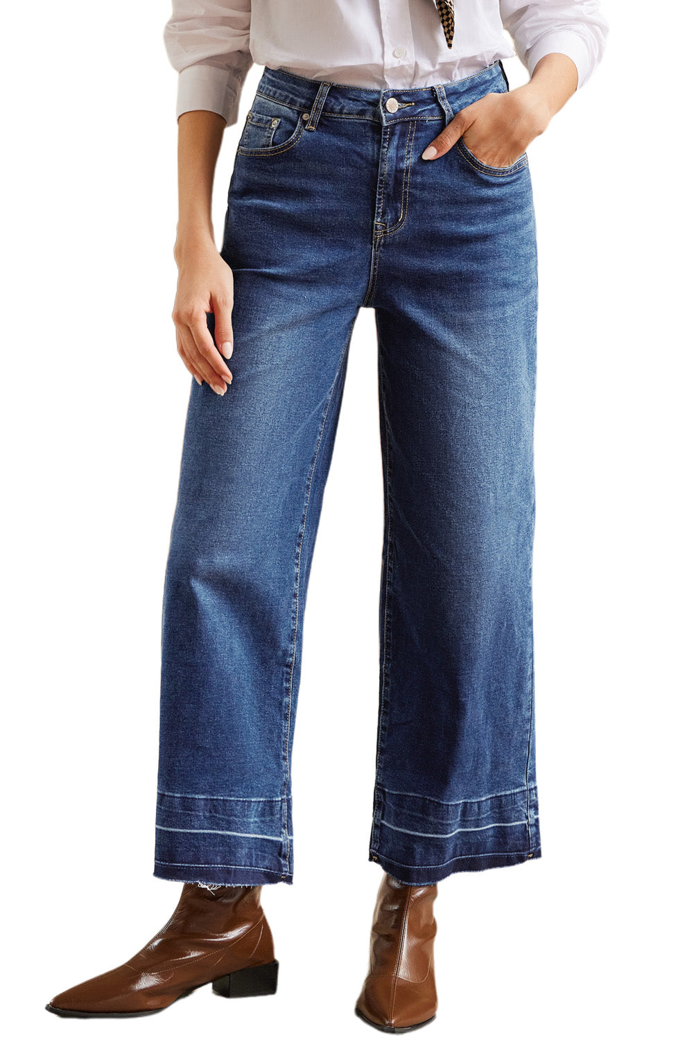 Real Teal Raw Hem Straight Leg Loose High Waist Jeans