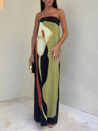 Strapless Color Block Printed Maxi Party Dress - Elegant & Eye-Catching for Special Occasions