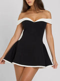 Ramona Off-Shoulder Babydoll Mini Dress - Timeless Black and White Design