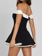 Ramona Off-Shoulder Babydoll Mini Dress - Timeless Black and White Design