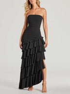 Shianne Strapless Chiffon Ruffled A-Line Floor-Length Formal Dress for Weddings and Galas