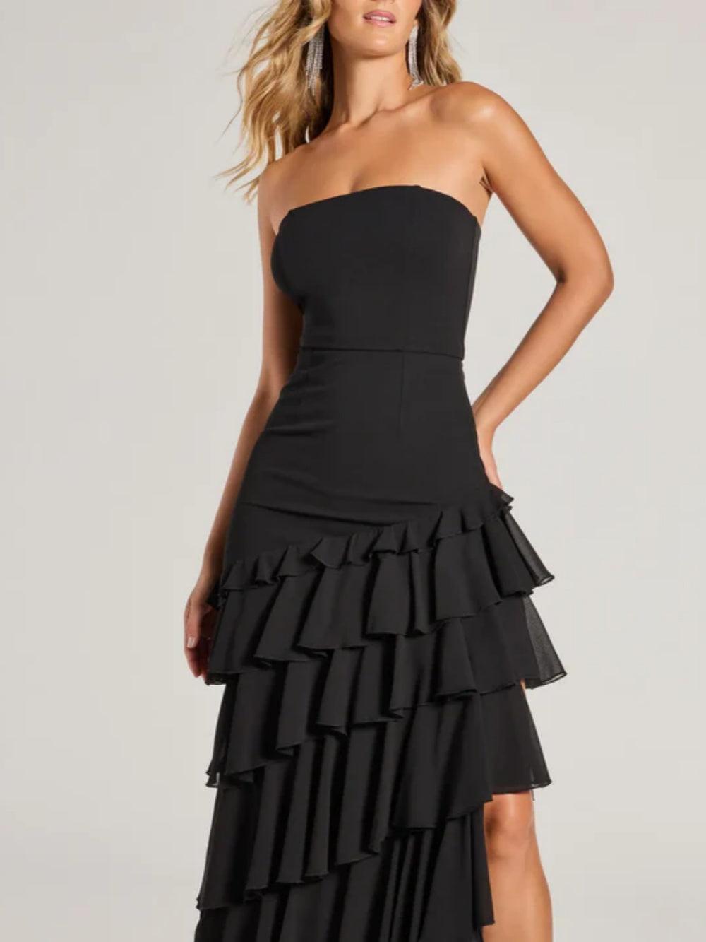 Shianne Strapless Chiffon Ruffled A-Line Floor-Length Formal Dress for Weddings and Galas