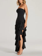 Shianne Strapless Chiffon Ruffled A-Line Floor-Length Formal Dress for Weddings and Galas