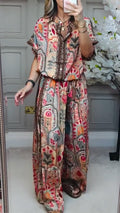 Women's Casual Round Neck Printed Loose Suit - Spring/Summer Blended Fabric