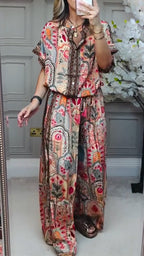 Women's Casual Round Neck Printed Loose Suit - Spring/Summer Blended Fabric