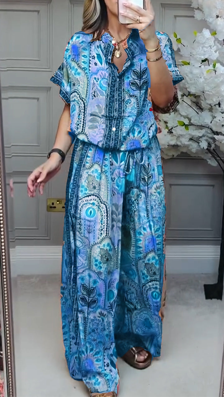 Women's Casual Round Neck Printed Loose Suit - Spring/Summer Blended Fabric