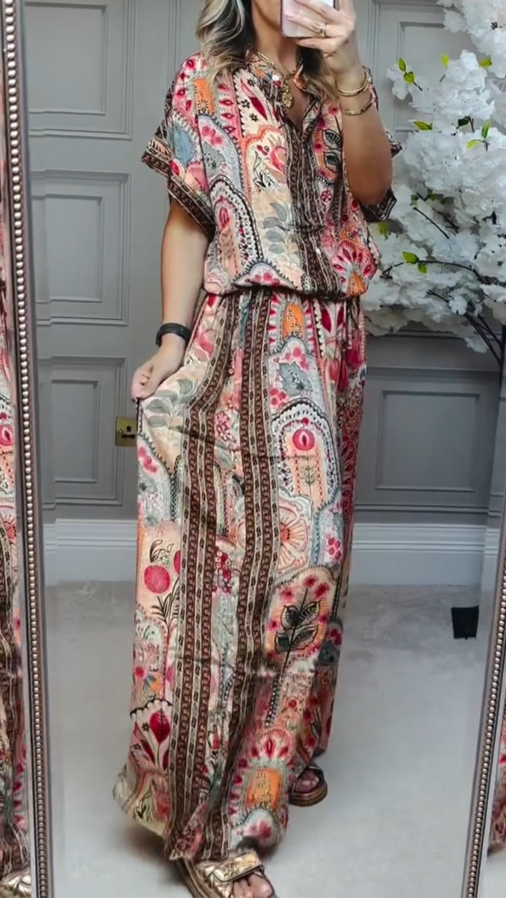 Women's Casual Round Neck Printed Loose Suit - Spring/Summer Blended Fabric