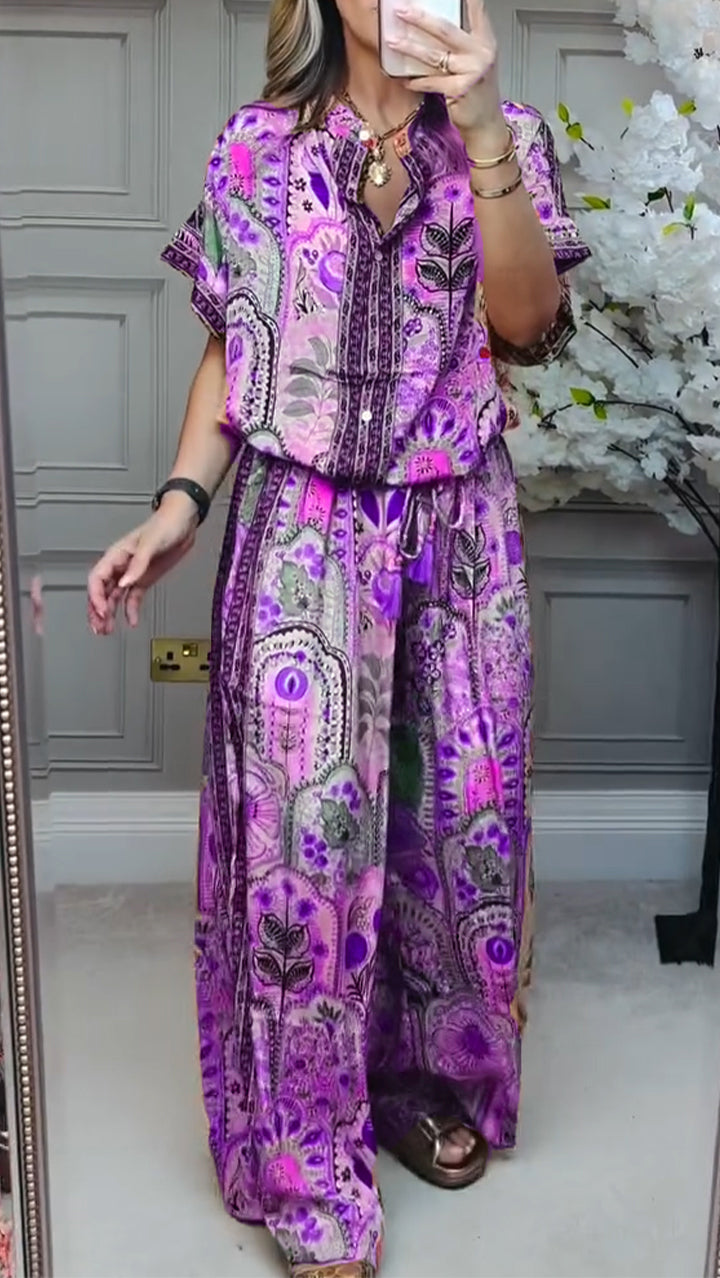 Women's Casual Round Neck Printed Loose Suit - Spring/Summer Blended Fabric