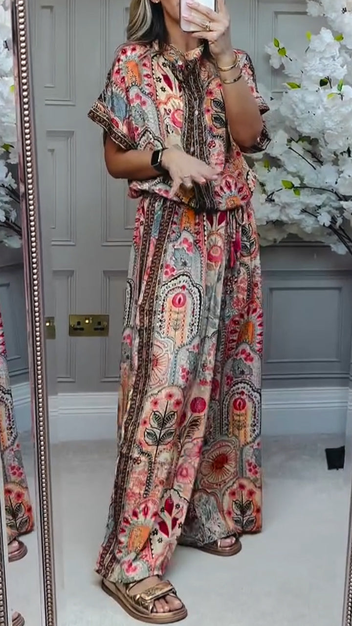 Women's Casual Round Neck Printed Loose Suit - Spring/Summer Blended Fabric