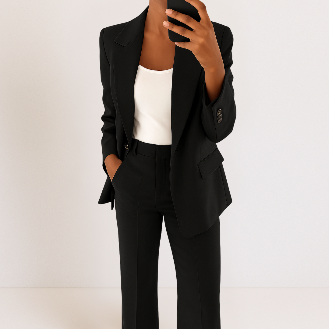 Elegant & Modern Two-Piece Suit: Premium Polyester Stretch Blazer & Trousers for Versatile Occasions