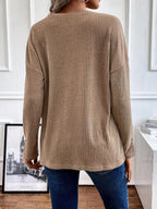 Ribbed Knit Button Detail Long Sleeve T-Shirt
