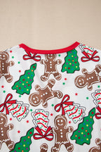 Cozy White Christmas Pattern V-Neck Pullover & Drawstring Pants 2-Piece Lounge Set for Women