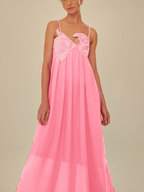 Red Fish Embroidered Maxi Dress - Playful Elegance for Vacation & Parties