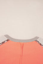 Grapefruit Orange Plaid Waffle Flower Patchwork Bracelet Sleeve Top