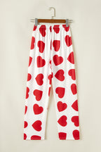 Red Ruffled Tank Top & Heart Print Pants - Cozy & Stylish Lounge Set for Women