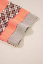 Grapefruit Orange Plaid Waffle Flower Patchwork Bracelet Sleeve Top