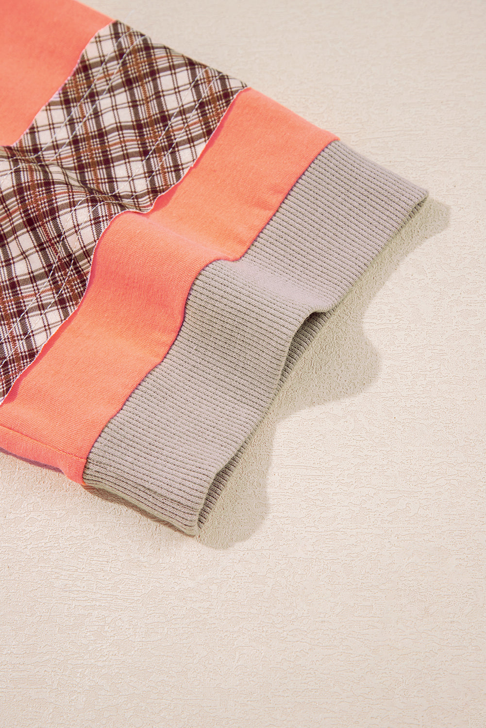 Grapefruit Orange Plaid Waffle Flower Patchwork Bracelet Sleeve Top