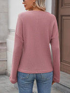 Striped Notched Long Sleeve T-Shirt