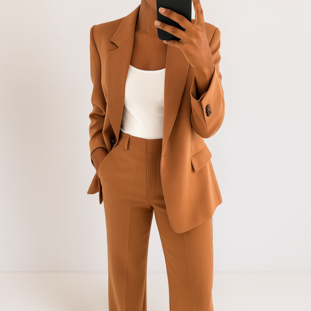 Elegant & Modern Two-Piece Suit: Premium Polyester Stretch Blazer & Trousers for Versatile Occasions