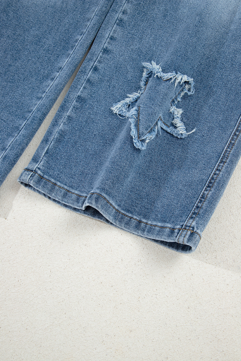 Stone Blue Star Patchwork Cropped Wide Leg High Waist Jeans