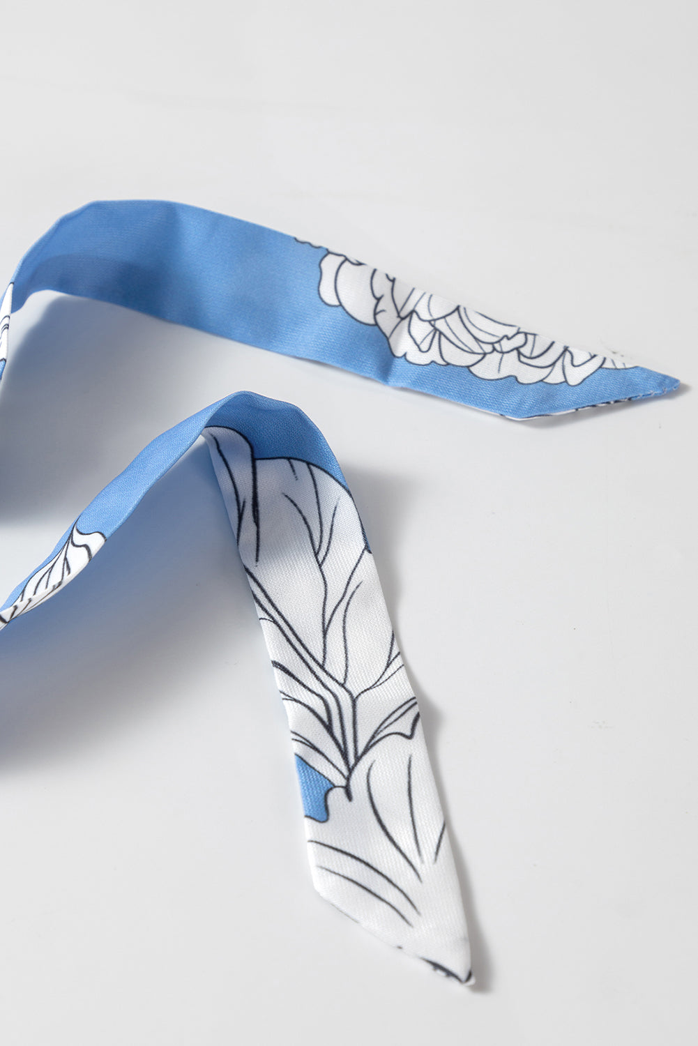 Sky Blue Floral Print Shirt Collar Button Down 3/4 Sleeve Ruffle Hem Long Dress