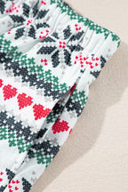 Fiery Red Snowflake Print Long Sleeve Wide Leg Lounge Set for Women - Festive Holiday Sleepwear