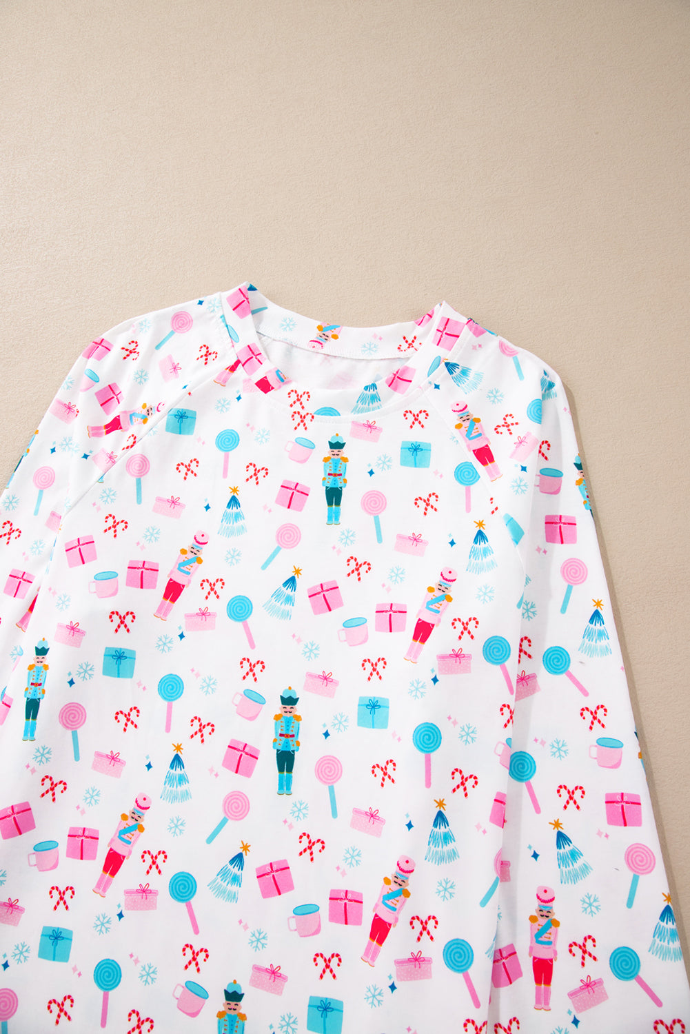 Festive White Christmas Pattern Long Sleeve Top and Wide Leg Pants Loungewear Set for Women