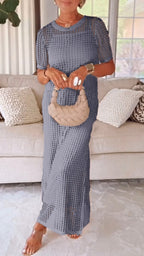 Elegant Boat Neck Hollow Airy Two-piece Dress - Breathable Polyester Outfit