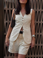 Comfortable Cotton and Linen Blend Vest and Shorts Set with Pockets - Perfect for Summer