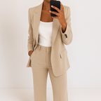 Elegant & Modern Two-Piece Suit: Premium Polyester Stretch Blazer & Trousers for Versatile Occasions