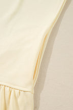 Beige Double Tiered Ruffle Hem Long Sleeve Loose Mini Dress