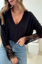 Black lace panel sweater